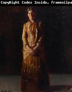 Michael Ancher Portrait of Anna Ancher Standing in a Yellow Dress by her husband Michael Ancher