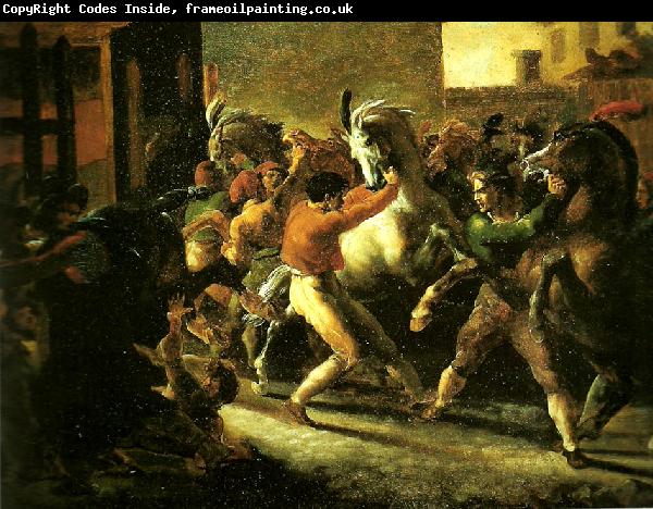 Theodore   Gericault la course de chevaux libres