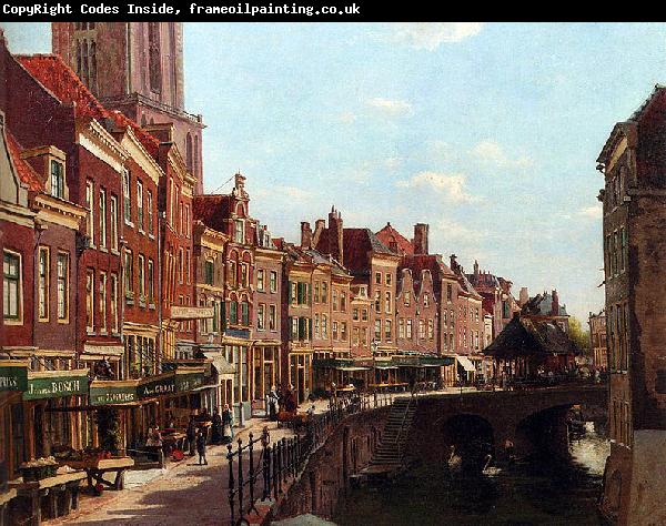 unknow artist Townsfolk shopping along the Oudegracht, Utrecht, The Netherlands