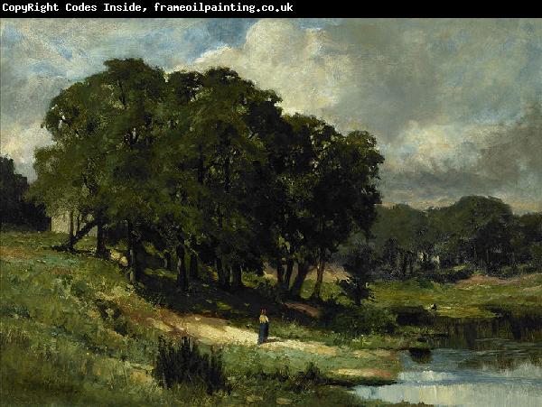 unknow artist Woman Standing Near a Pond