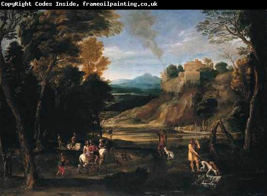 unknow artist Landscape with a Hunting Party