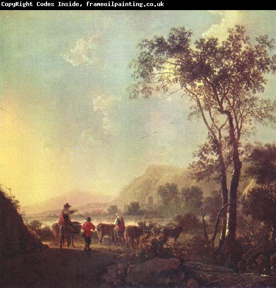 Aelbert Cuyp Landscape with herdsman and cattle.