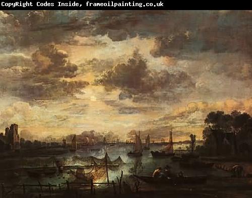 Aert van der Neer Fishing at Moonlight