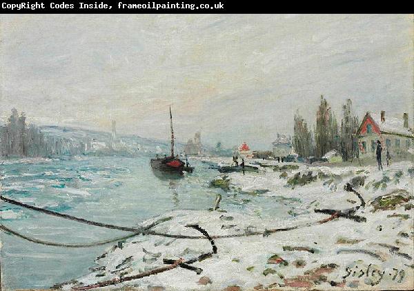 Alfred Sisley Mooring Lines, the Effect of Snow at Saint-Cloud