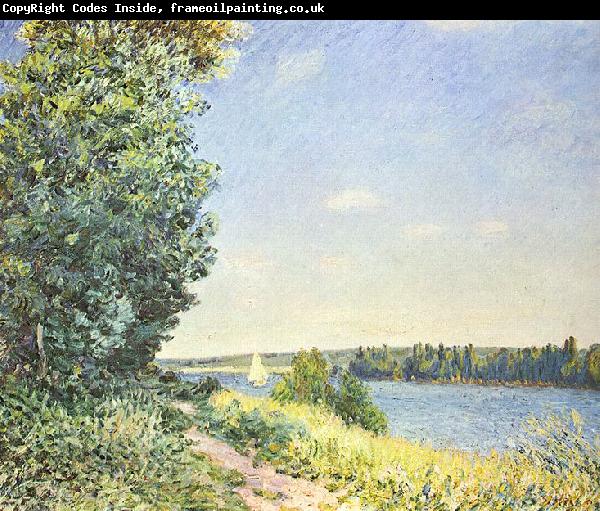 Alfred Sisley Normandie, Pfad am Wasser, abends bei Sahurs