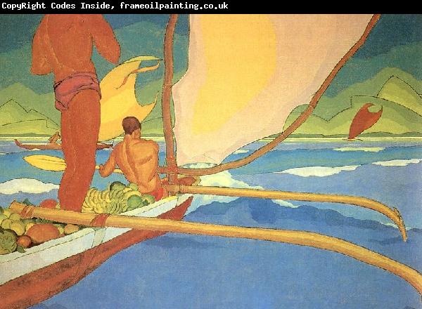 Arman Manookian Men in an Outrigger Canoe Headed for Shore