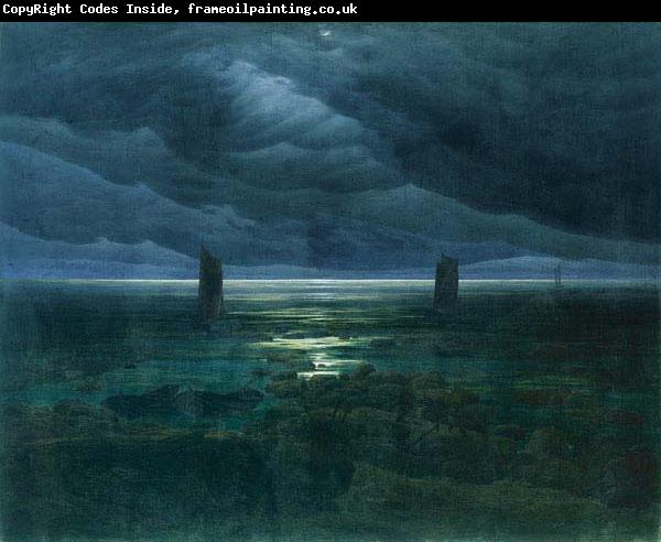 Caspar David Friedrich Seashore by Moonlight