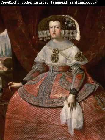 Diego Velazquez Konigin Maria Anna von Spanien in hellrotem Kleid