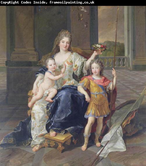 Francois de Troy Painting of the Duchess of La Ferte-Senneterre with the future Louis XV on her lap (then styled the Duke of Anjou) and the Duke of Brittany standing n