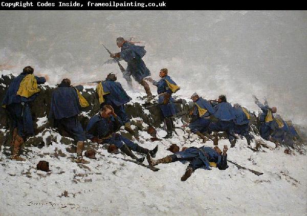 Frederic Remington Through the Smoke Sprang the Daring Soldier