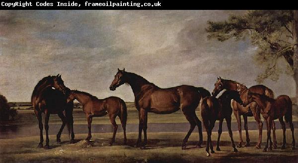 George Stubbs Stuten und Fohlen angstigen sich vor einem heraufziehenden Unwetter