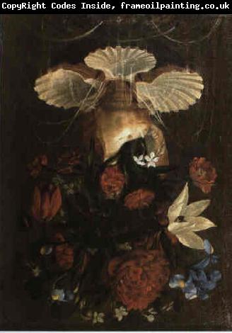 Juan de Espinosa Floral still life arranged in conch shell