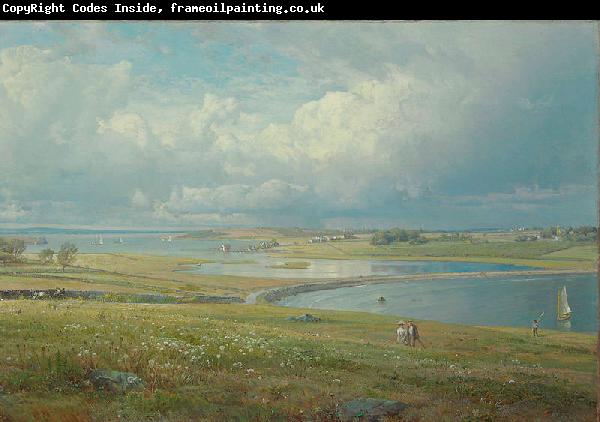 William Trost Richards Mackerel Cove, Jamestown, Rhode Island, oil on canvas painting by William Trost Richards, laid down on masonite