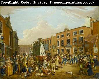 unknow artist Oil on canvas painting depicting the ancient custom of rushbearing on Long Millgate in Manchester in 1821