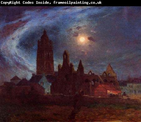 unknow artist The Bourg-de-Batz Church under the Moon