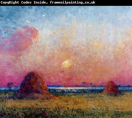 unknow artist Wheat Stack at Sunset