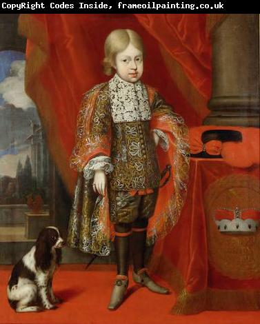 unknow artist Kaiser Joseph I. (1678-1711) im Alter von sechs Jahren mit einem Hund, in ganzer Figur