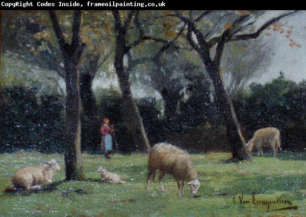 unknow artist Shepherdess with sheep