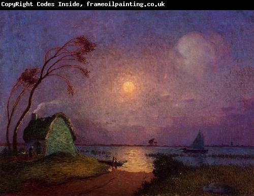 unknow artist Cottage in the Moonlight in Briere