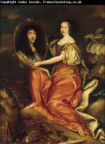 unknow artist Henriette d'Angleterre as Minerva holding a painting of her husband the Duke of Orleans