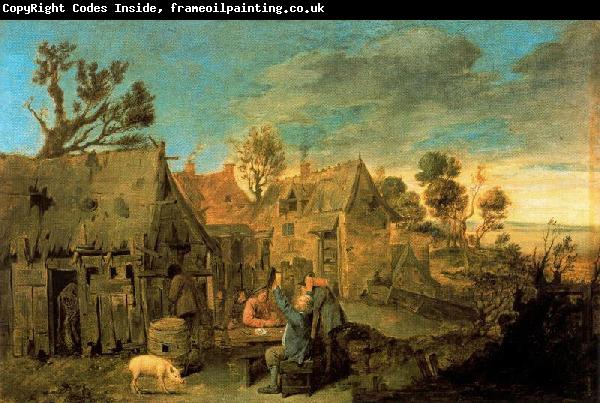 Adriaen Brouwer Village Scene with Men drinking