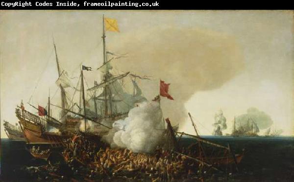 Cornelis Hendriksz Vroom Spanish Men-of-War Engaging Barbary Corsairs