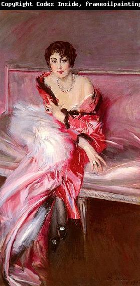 Giovanni Boldini Portrait Of Madame Juillard In Red