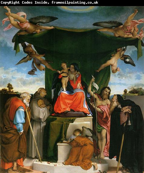 Lorenzo Lotto Thronende Madonna, Engel und Heilige