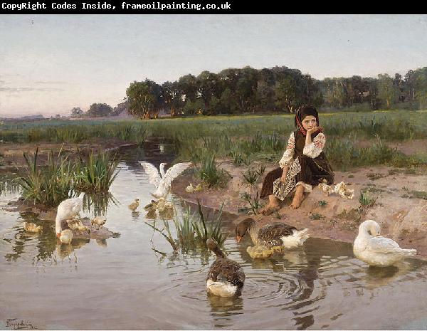 Nikolas Kornilievich Bodarevsky Ukrainian Girl Tending Geese