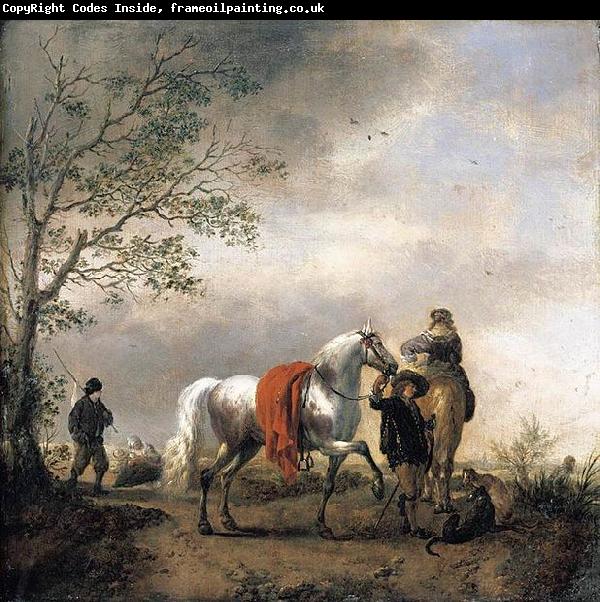 Philips Wouwerman Cavalier Holding a Dappled Grey Horse