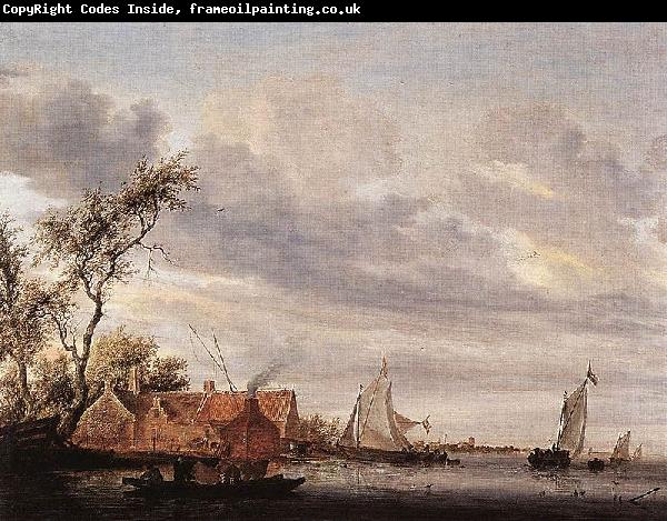 Salomon van Ruysdael River Scene with Farmstead