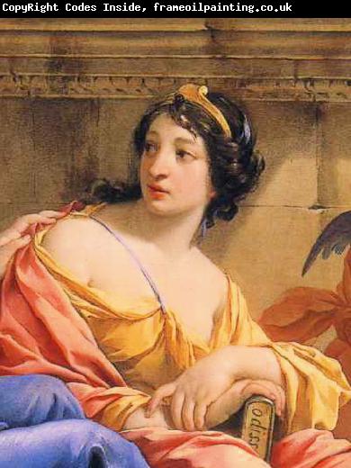 Simon Vouet Detalhe da musa Calliope no quadro The Muses Urania and Calliope