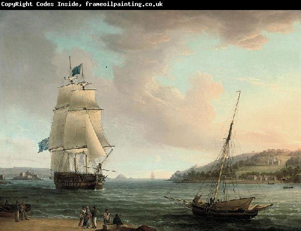 Thomas Whitcombe A crowded flagship of an Admiral of the Blue passing Mount Edgcumbe as she closes into port at Plymouth