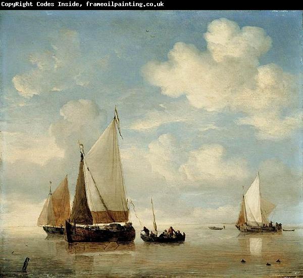 willem van de velde  the younger Dutch Smalschips and a Rowing Boat