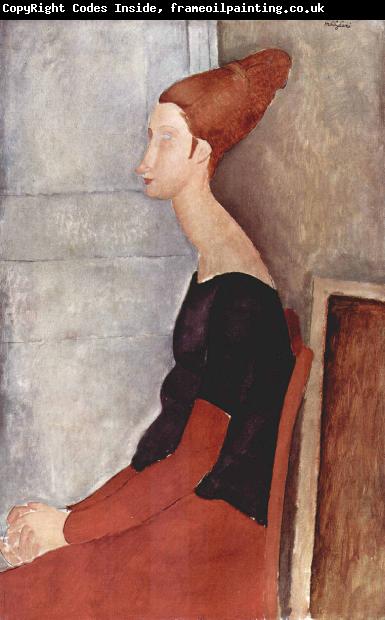 Amedeo Modigliani Portrader Jeanne Heuterne in dunkler Kleidung