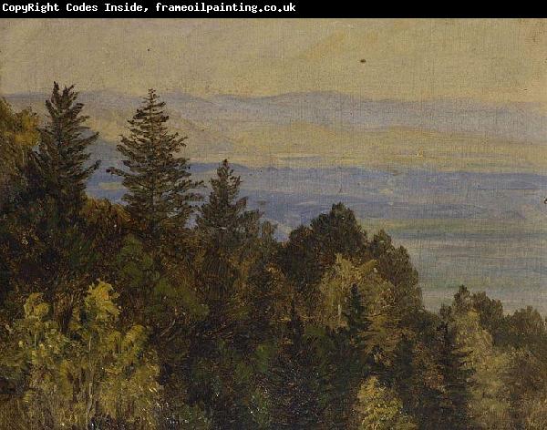 Carl Gustav Carus Blick uber einen bewaldeten Abhang in weite Gebirgslandschaft