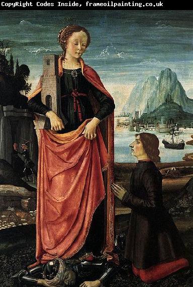 Domenico Ghirlandaio St Barbara Crushing her Infidel Father, with a Kneeling Donor