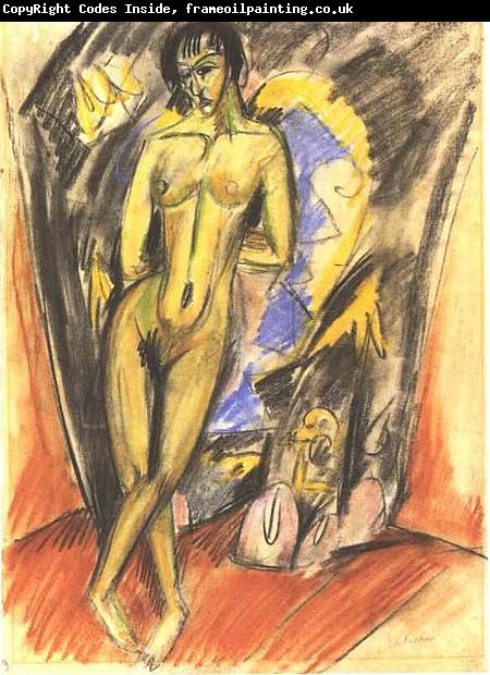 Ernst Ludwig Kirchner Standing female nude in frot of a tent