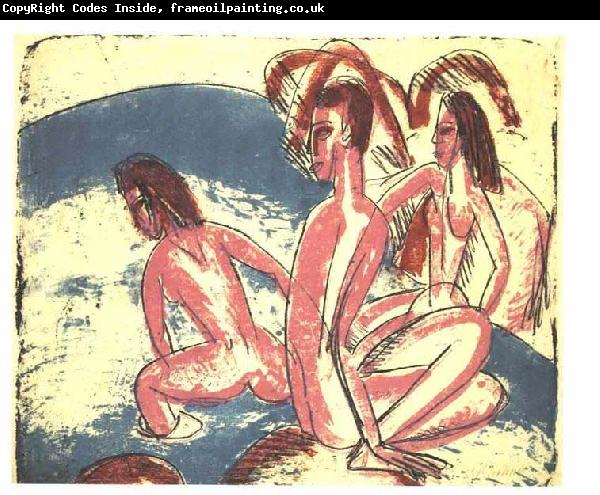 Ernst Ludwig Kirchner Tree bathers sitting on rocks