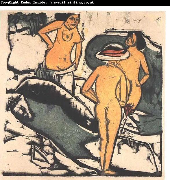 Ernst Ludwig Kirchner Bathing women between white rocks
