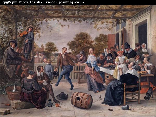 Jan Steen A terrace with a couple dancing to a pipe and fiddle