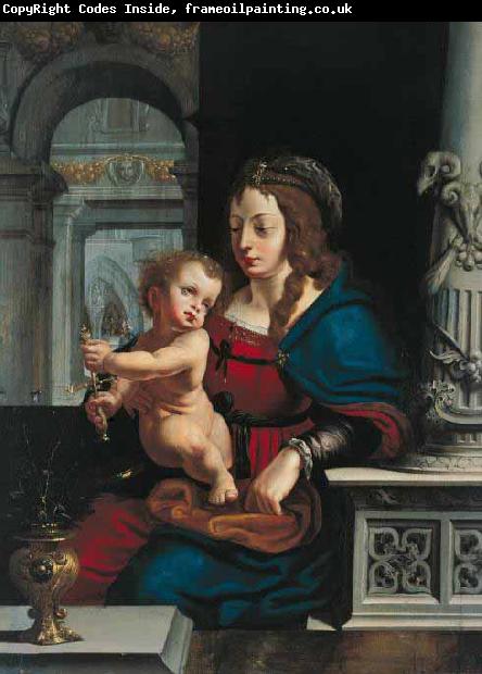 Joos van cleve Madonna and Child againt the renaissance background