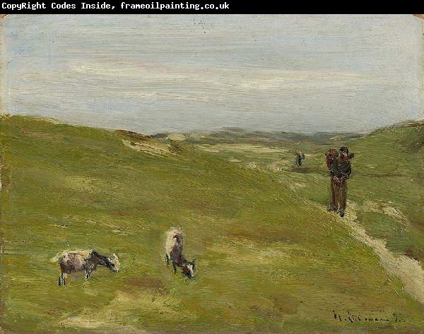 Max Liebermann Meadow with farmer and grazing goats