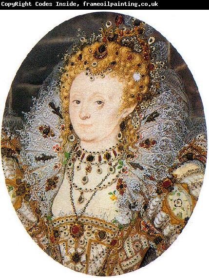 Nicholas Hilliard Portrait miniature of Elizabeth I of England with a crescent moon jewel in her hair