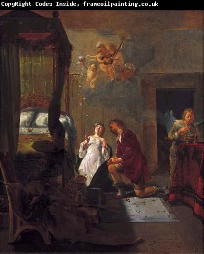 Nicolaes Knupfer Tobias and Sarah praying on their wedding night.