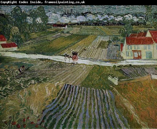 Vincent Van Gogh Landscape with a Carriage and a Train