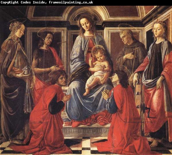 Sandro Botticelli The Madonna and Child Enthroned,with SS.Mary Magdalen,Catherine of Alexandria,John the Baptist,Francis,and Cosmas and Damian