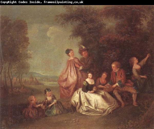 unknow artist An elegant company dancing and resting in a woodland clearing