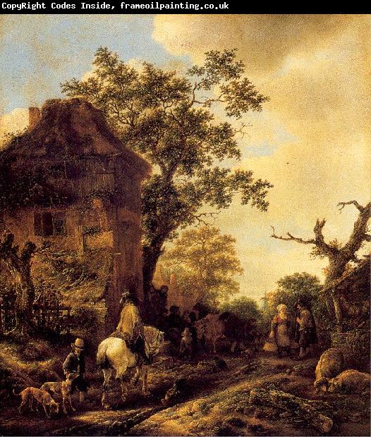 Ostade, Isaack Jansz. van The Outskirts of a Village with a Horseman