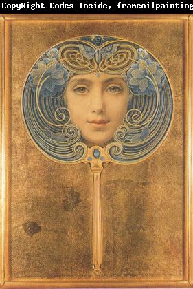 Louis Welden Hawkins Mask,Symbolist portrait in the form of a fan (mk19)